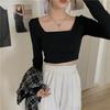 Autumn Hot Girl Slim Fit Korean Square Collar Long Sleeve Top 2025