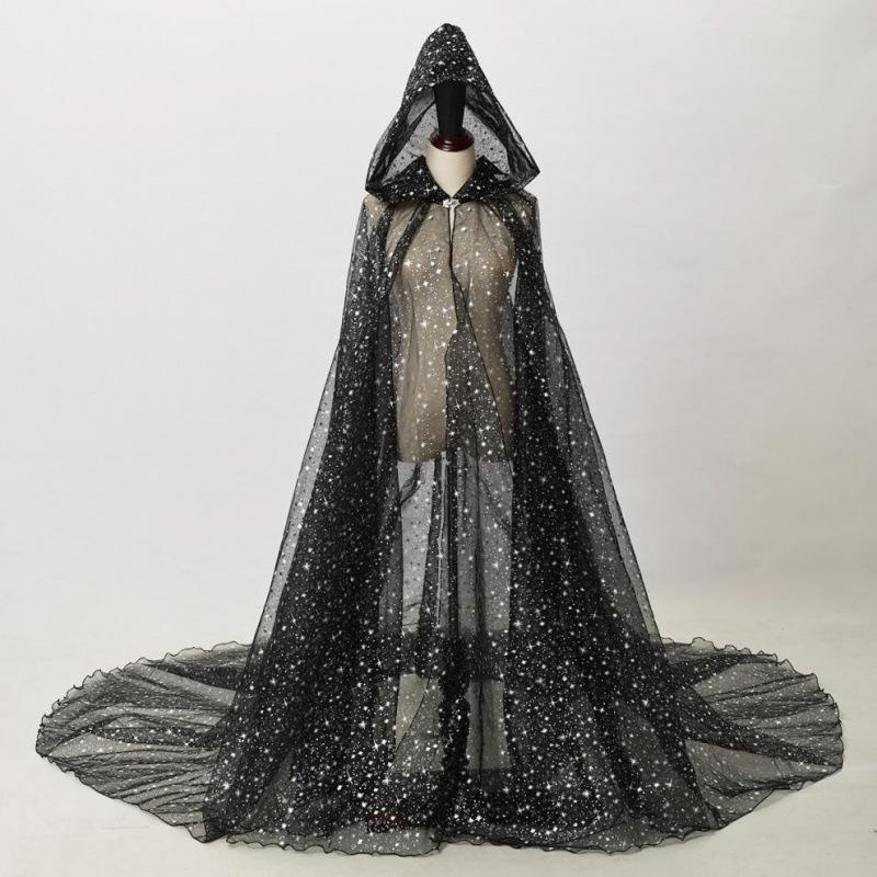 Stage Costume Shiny Hot Stamped Sequins Hooded Cape Halloween Cape Trailing Cosplay Costume Shawl *