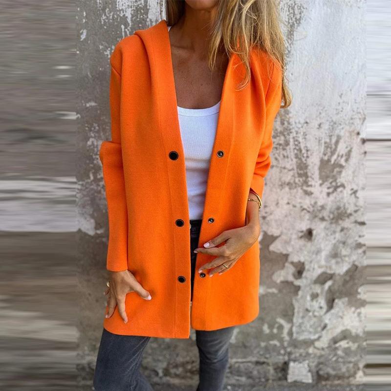 Autumn and Winter Women's Coat Solid Color Casual Single-breasted Hooded Jacket Commute Casual British Style Windbreaker