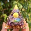 Magic Orgonite Pyramid Amethyst Crystal Sphere with Blue Quartz Natural Cristal Stone Orgone Energy Healing Reiki Meditation Tool Home Decor Gifts