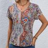 Богемная летняя женская блузка с принтом в стиле ретро, ​​повседневные топы, элегантные пляжные свободные рубашки с коротким рукавом для женщин, модные праздничные женские блузки 24482