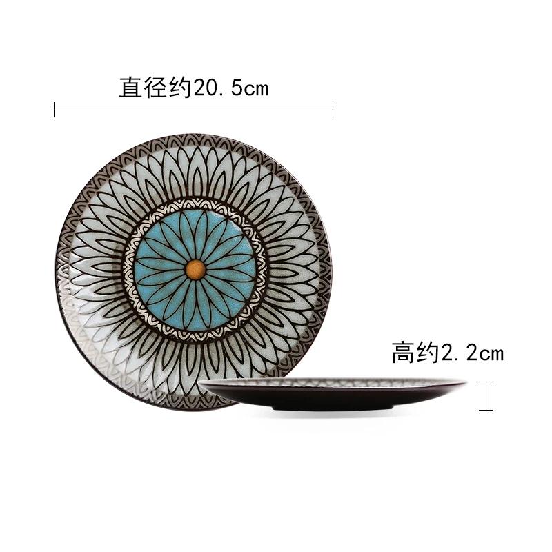 Креативные керамические тарелки в стиле ретро, элитная круглая тарелка для суши, изысканные блюда, обеденная тарелка, бытовая посуда