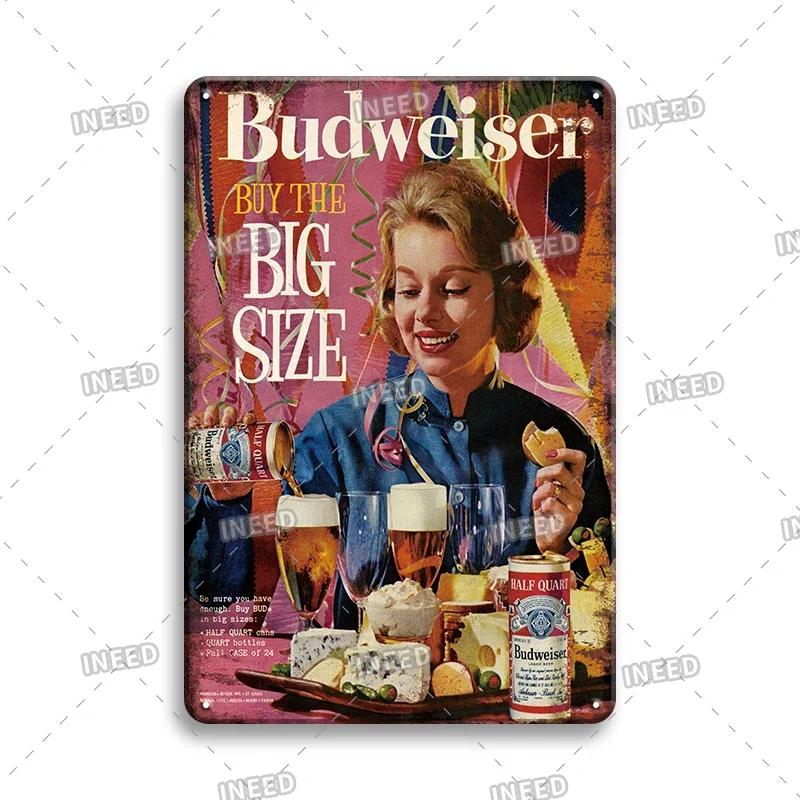 Жестяная табличка Оригинальное ПИВО Budweiser Металлические знаки Забавные металлические постеры Ретро настенная табличка Ретро винтажная тарелка Для настенного декора бара клуба