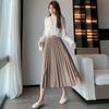 Pleated Large Swing A Word Umbrella Skirt Long Skirt Spring Summer Elastic High Waist High Temperature Pleated Retro Thin Middle Length Bustier Skirt