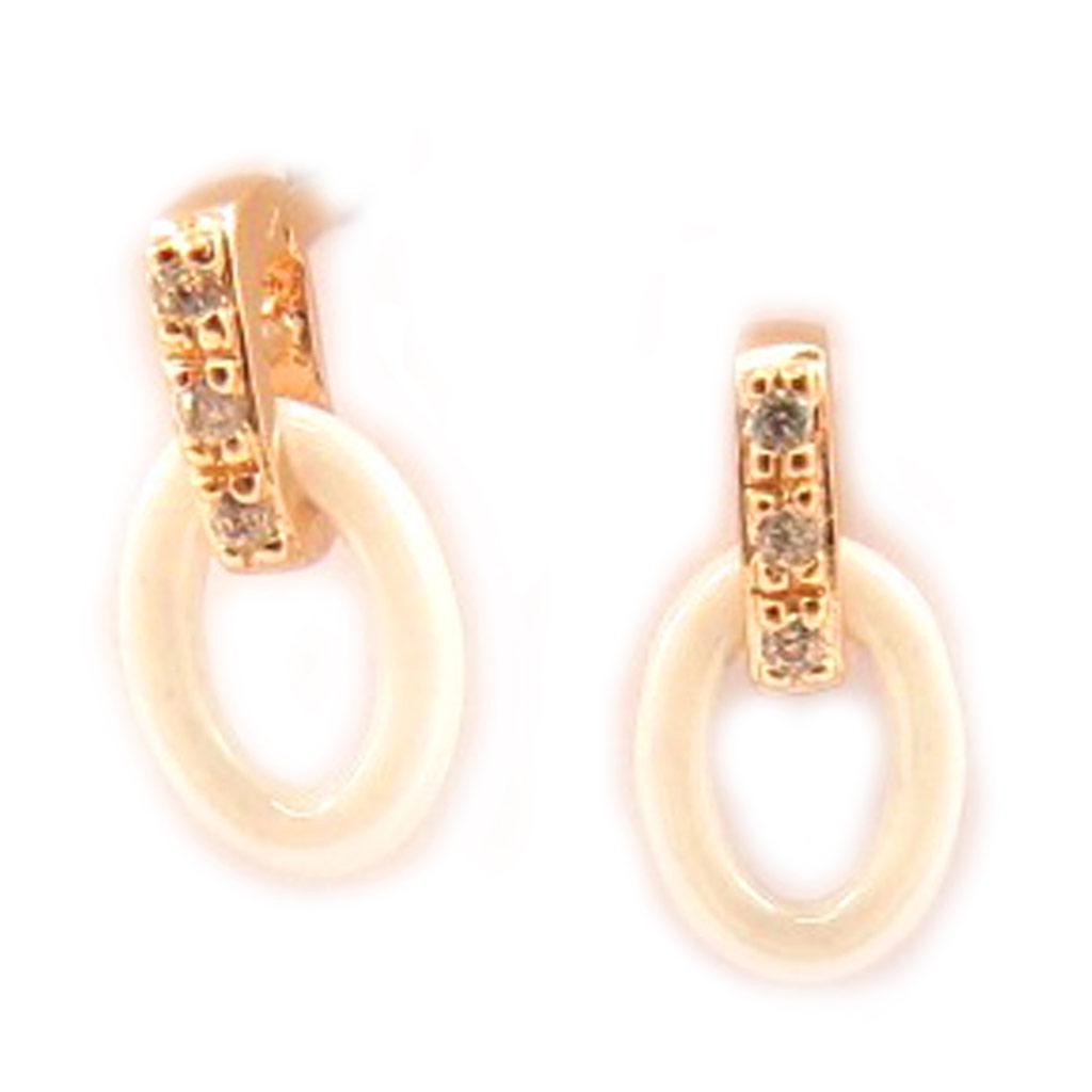 Les Trésors De Lily [L4688] - Позолоченные серьги «Сисси» белая керамика (розовое золото) - 10х5 мм