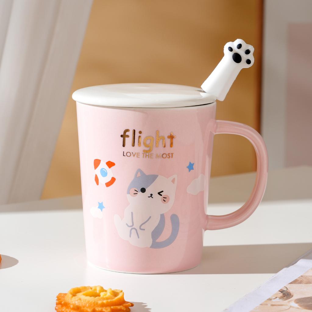 Cute Cat High Looking Ceramic Cup Girls Set Home Gift Souvenir Mug Breakfast Milk Cup