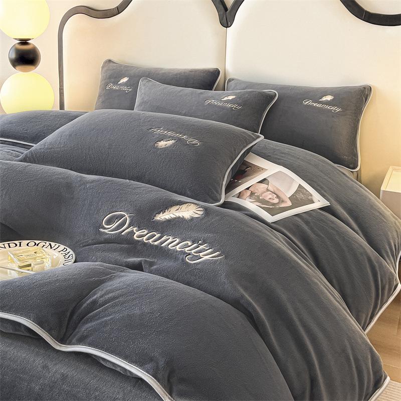 Зимний двухсторонний бархатный коралловый флисовый комплект пододеяльника и простыни класса А (4 шт)