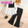 2025 Girls' Autumn Outfit Set Patchwork Fake Two-Piece Top + Stylish Flared Pants 2-Piece