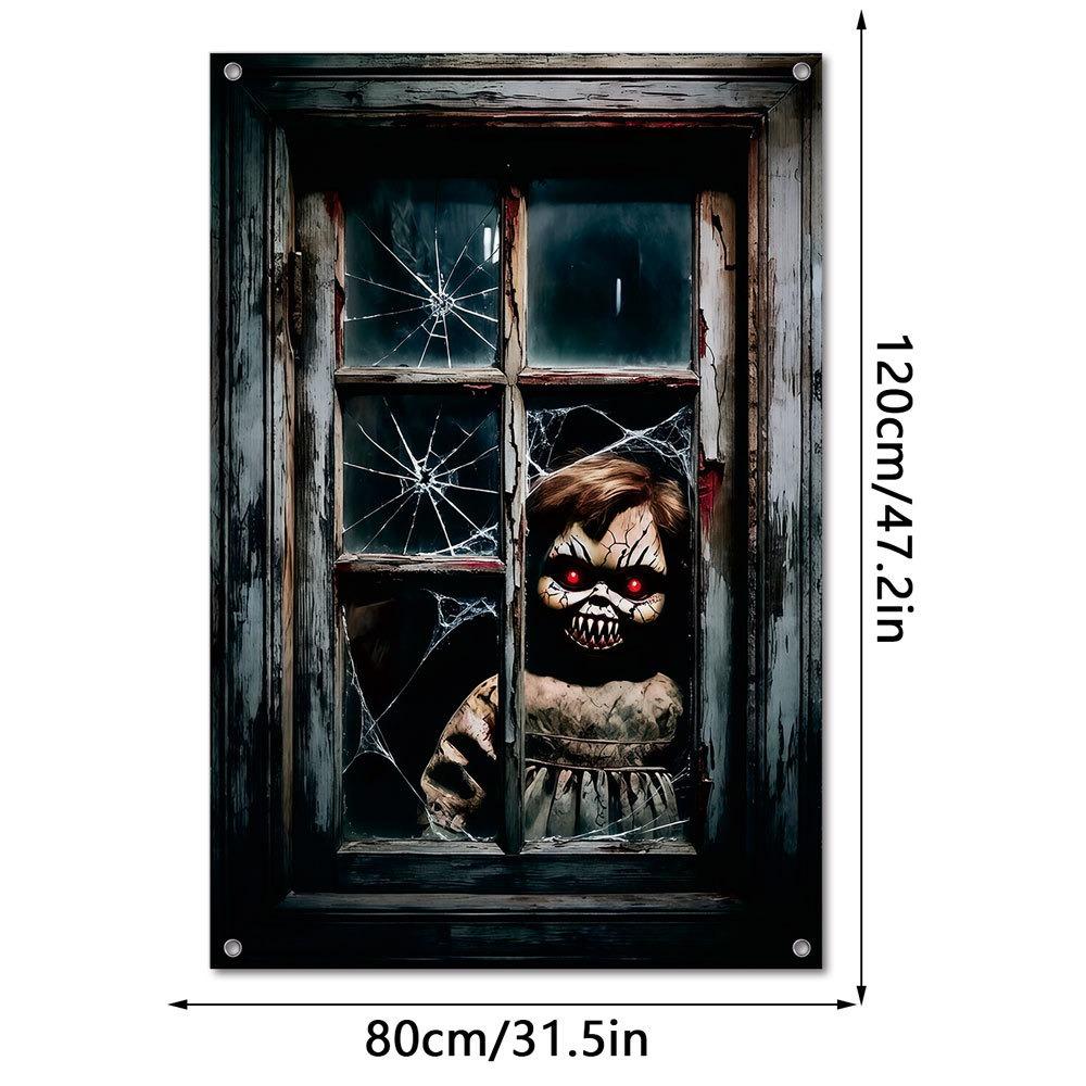 Large Size Fake Window Banner Hanging Design Horror Hanging Cloth Home Decoration