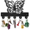 MAYJOYDIY Деревянная настенная ключница с бабочками и цветами, 11,8x7,8 дюйма, Ключница-органайзер с изображением природы, Черный держатель для ключей на стену с 5 сплавными крючками
