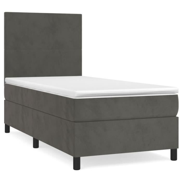 3142876 vidaXL Divan Bed and Mattress Dark Grey 90x190 Cm Velvet
