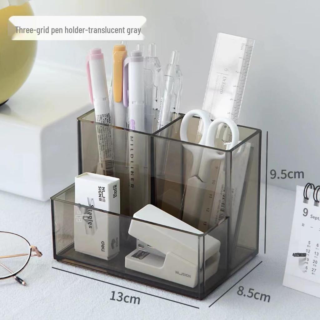 Acrylic Three-Compartment Pen Holder: Luxurious Multifunctional Desktop Organizer