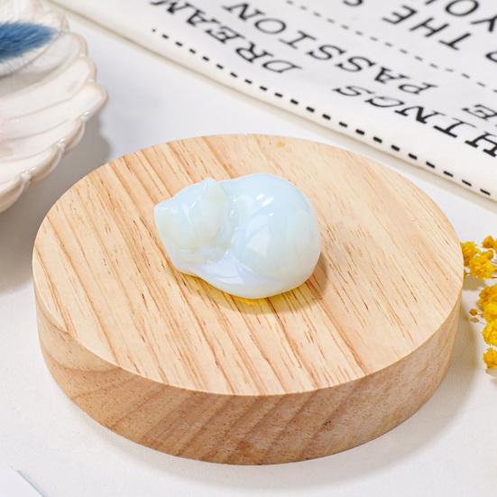 Lucky Cat Decor Faux Crystal Healing Ornamental Hand Carved Stone Figurine for Positive Energy Meditation