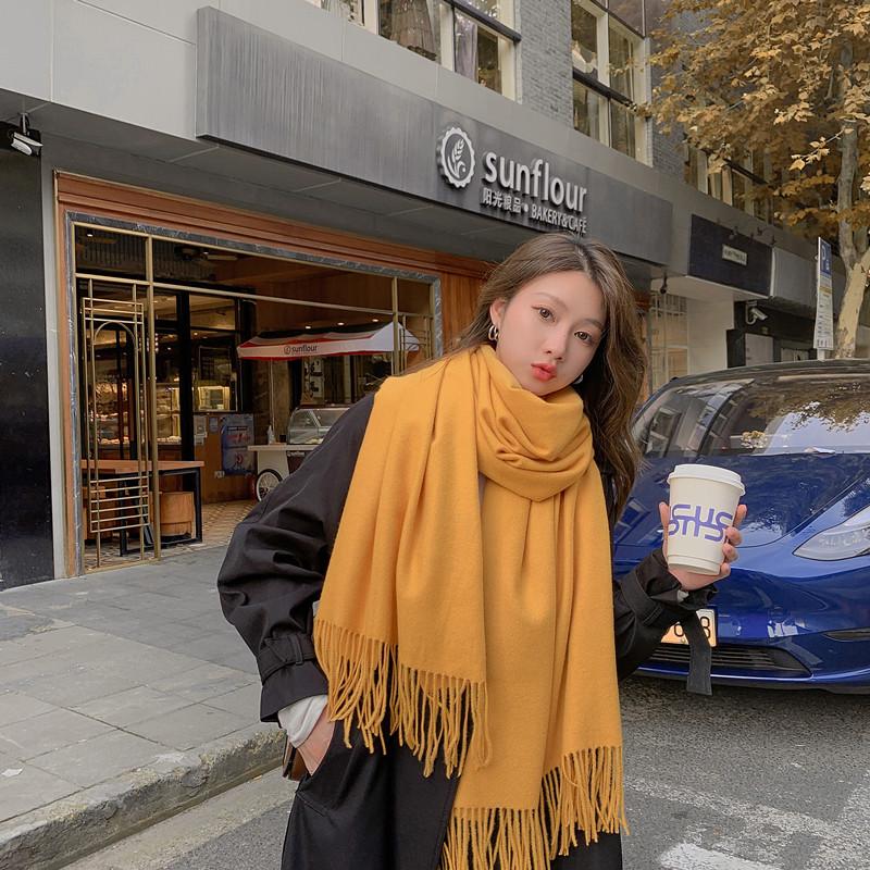 Кашемировый шерстяной шарф - Толстый, однотонный, унисекс, универсальный, в корейском стиле для осени/зимы.