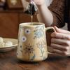 Керамические кружки, кофейные чашки, расписанные вручную, неровные, с цветочным узором, чашка для молочного чая, корейский стиль, кружка для овсянки на завтрак, посуда для напитков, кухня