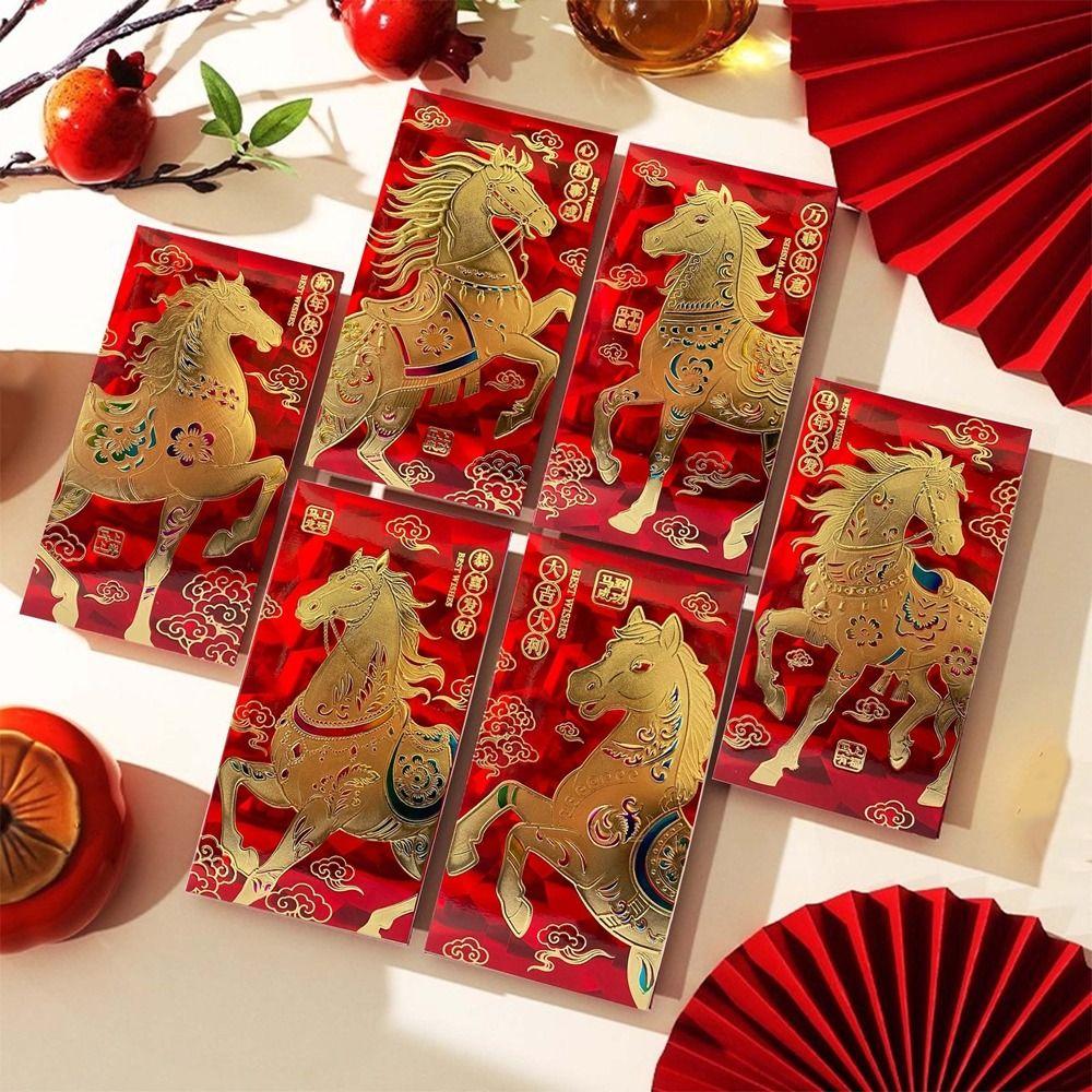 6Pcs/Set Traditional 2026 New Year Red Envelope Paper Spring Festival Envelope  Spring Festival