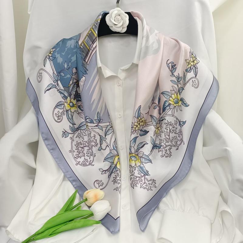 Spring and Autumn Thin Silk Scarf Women's Mulberry Silk 90 Square Scarf Versatile Fashion Shirt with Shawl Silk Scarf