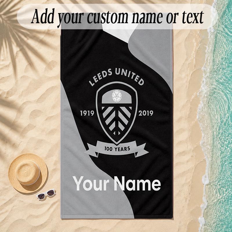 Пляжное полотенце Leeds United с индивидуальным именем и текстом, персонализированное, мягкое, для пляжа, бассейна, дома, декор, подарок
