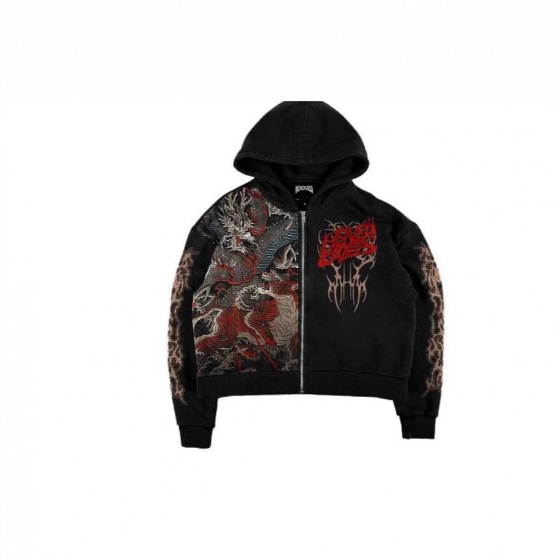Fashion Streetwear Zip-Up Hoodie 3D Print Casual Loose Fit Sweatshirt Teens Youth