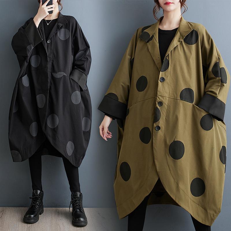 Oversized Polka Dot Trench Coat Women Vintage Autumn Loose Ladies Outwear Casual Trench Coats Fashion Woman Long Jacket Coat