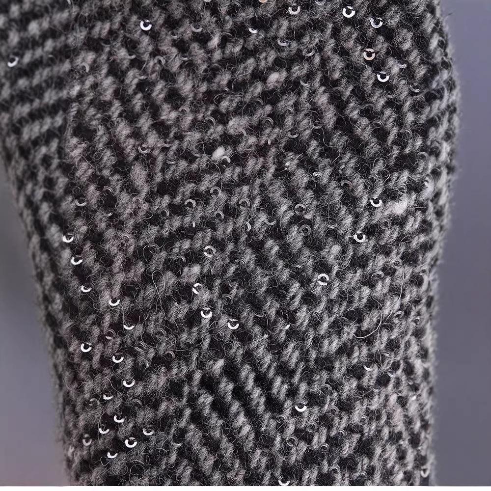 Ready Stock: New Year's Wool Blend Tweed Sequin Slimming Short Skirt