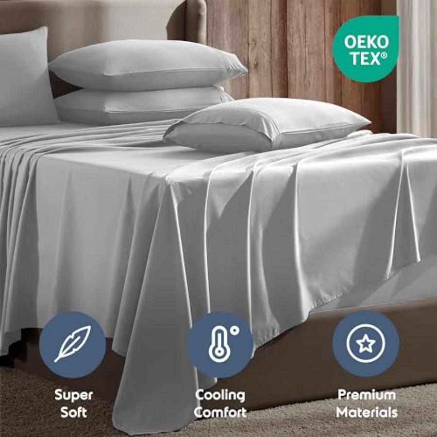 Extra Deep Sheet Set 6 Pcs Breathable Cooling Sheets Hotel Luxury Bedding Set w/ Inch Deep Pockets Easy Secure Fit Super Soft,