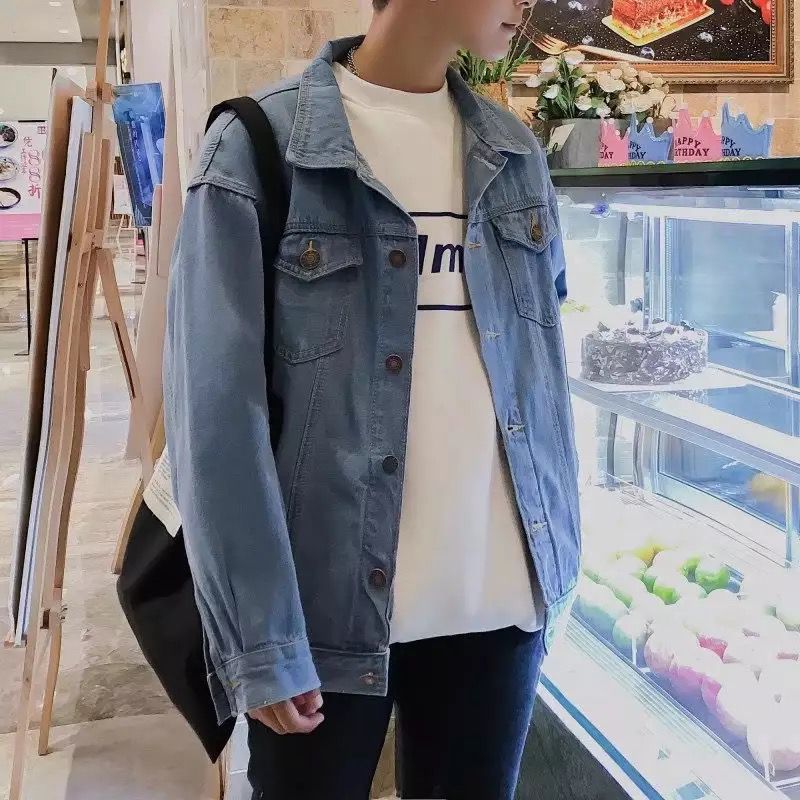 Trendy Vintage Loose Cowboy Coat for Men On Board Casual Clothing Denim Jackets Man