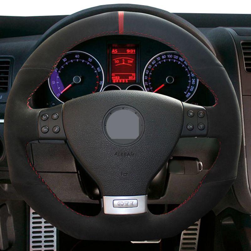 Сшитый вручную мягкий черный замшевый чехол на руль автомобиля для Volkswagen VW Golf GTI 5 V R32 Scirocco Tiguan Passat Variant
