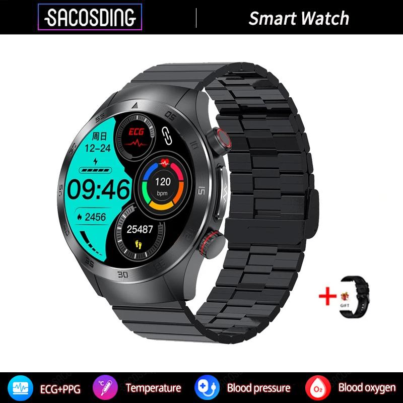 SACOSDING ЭКГ + PPG Смарт-часы Кислород в крови Артериальное давление Температура тела Мониторинг здоровья Bluetooth Вызов Смарт-часы для мужчин