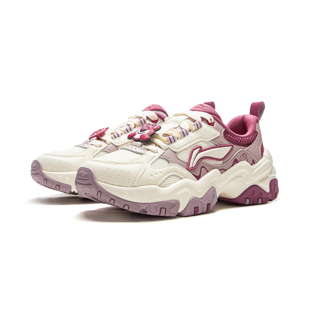 Disney x Li Ning Коричневый Сахар Нескользящие, Износостойкие, Легкие Низкие Повседневные Кроссовки Женские Белый Розовый AGCV368-4