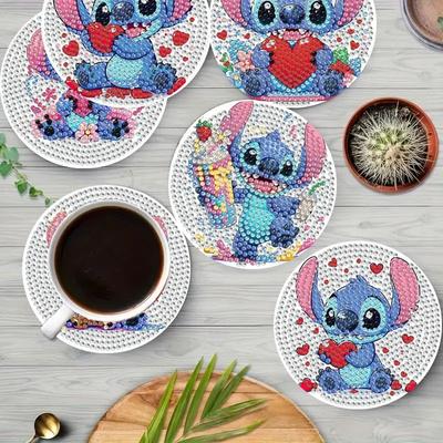 6 шт./наборы Любовь и Стич Алмазная Живопись Подставки DIY Алмазная Живопись Подставки 5D Полная Выкладка Алмазные Подставки Акриловые Круглые Подставки для Чашек