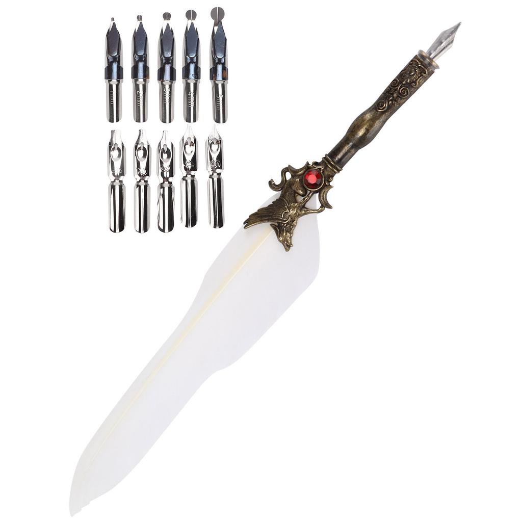 Перьевая ручка ручной работы, ретро, резная, из нержавеющей стали, ручка для макания для подписи, подарок, украшение стола, белая