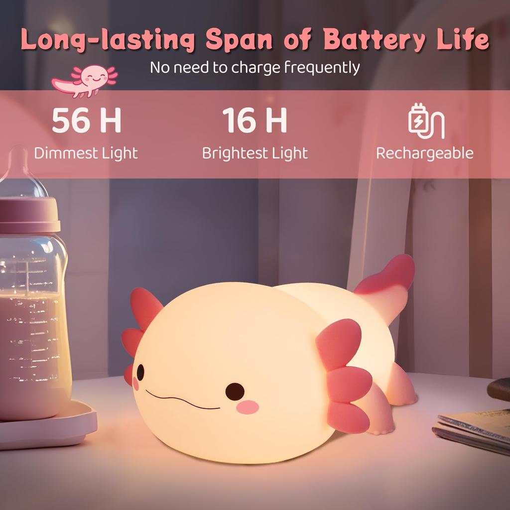 Аксолотль Ночной Светильник Светодиодная Лампа YuanDian Медсестринский Светильник Прикроватная Лампа Настройка Таймера Симпатичная Регулируемая Яркость Потрясающая Настольная Лампа Ночной Светильник Аксолотль Товары Подарок