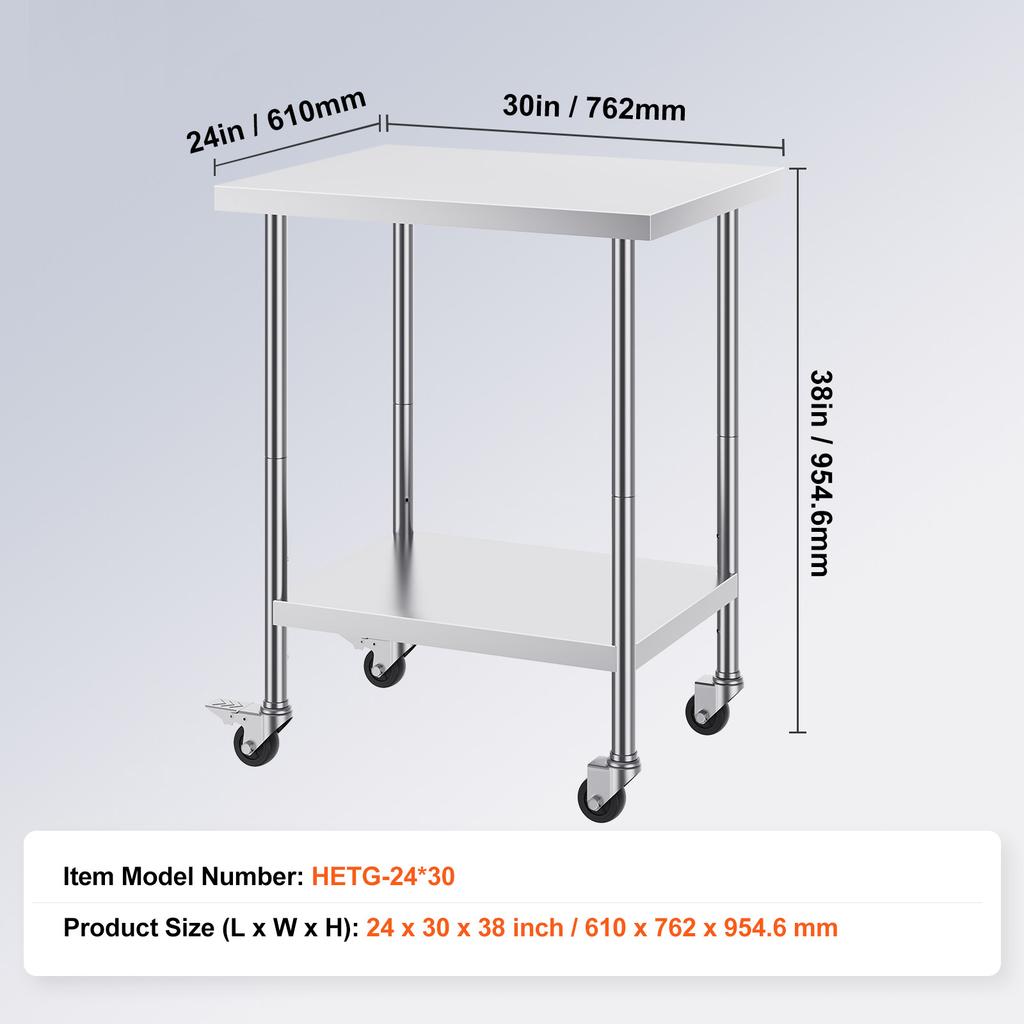 SucceBuy Stainless Steel Work Table with Wheels 3 Adjustable Height Levels Heavy Duty Food Prep Worktable for Commercial Kitchen