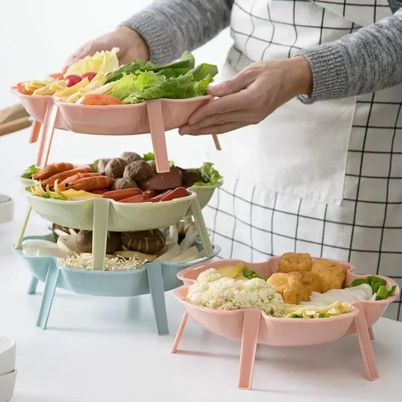 Multiple Color Friut Vegetable Storage Rack Convenience Superimposed Flower Plate Side Dish Tableware Kitchen Accessories Tool