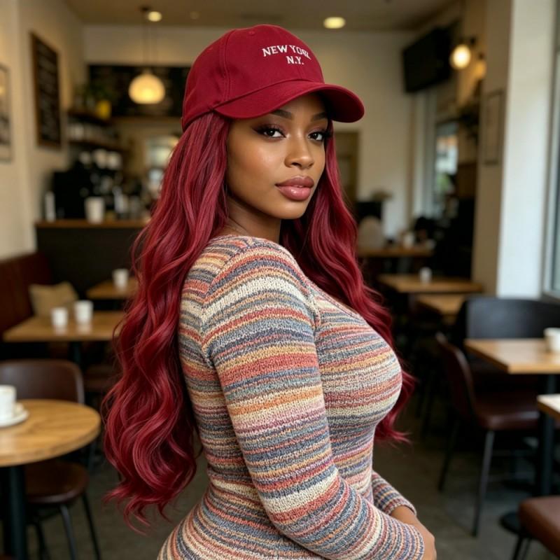 TEMU African Women Wig Baseball Cap 99J Wave Long Curly Synthetic
