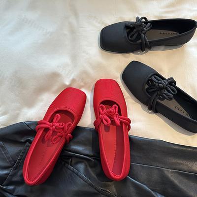 2025 Весна Новые Туфли Мэри Джейн с мелким вырезом Женские Удобные Балетки на мягкой подошве с квадратным носком Слипоны Повседневные Женские Туфли