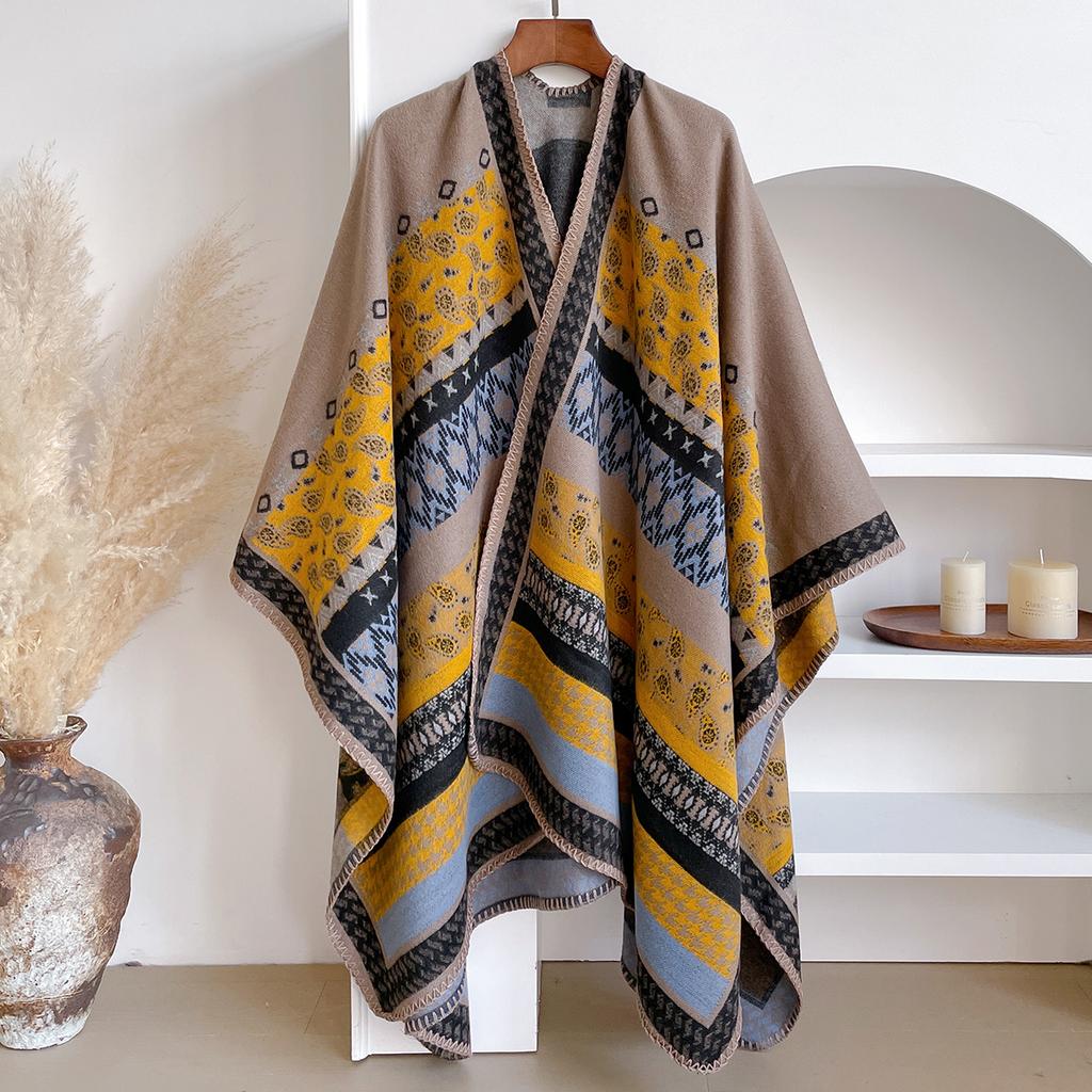 Autumn Winter Coldproof Windproof Shawl - Elegant Jacquard Design Cloak Oversized Style, Imitation Cashmere Soft Warm Scarf