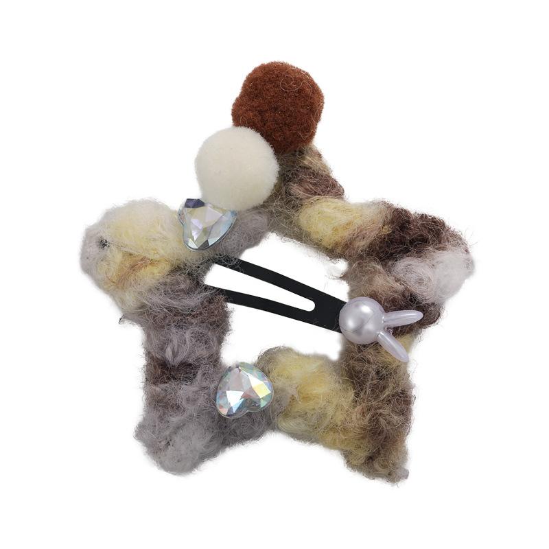 Осенне-зимняя запеленованная шерстяная заколка для волос со звездой Пентагона, галстук Мори, маленький кролик, шарик, шарик, сломанная шпилька для девочек, аксессуары для волос