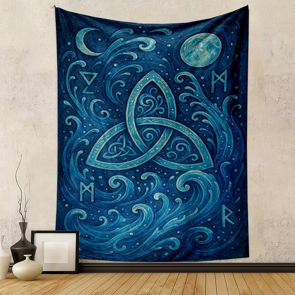 Celtic Knot with Moon and Waves Design Patterned tapestry for bedroom and living room home decor