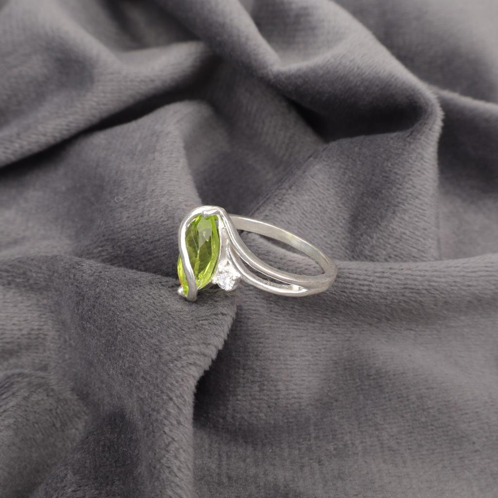 Натуральный Перидот Драгоценный Камень 925 Стерлинговое Серебро Ювелирные Изделия Кольцо с Цирконом Подарок для Женщин CZR-8-1
