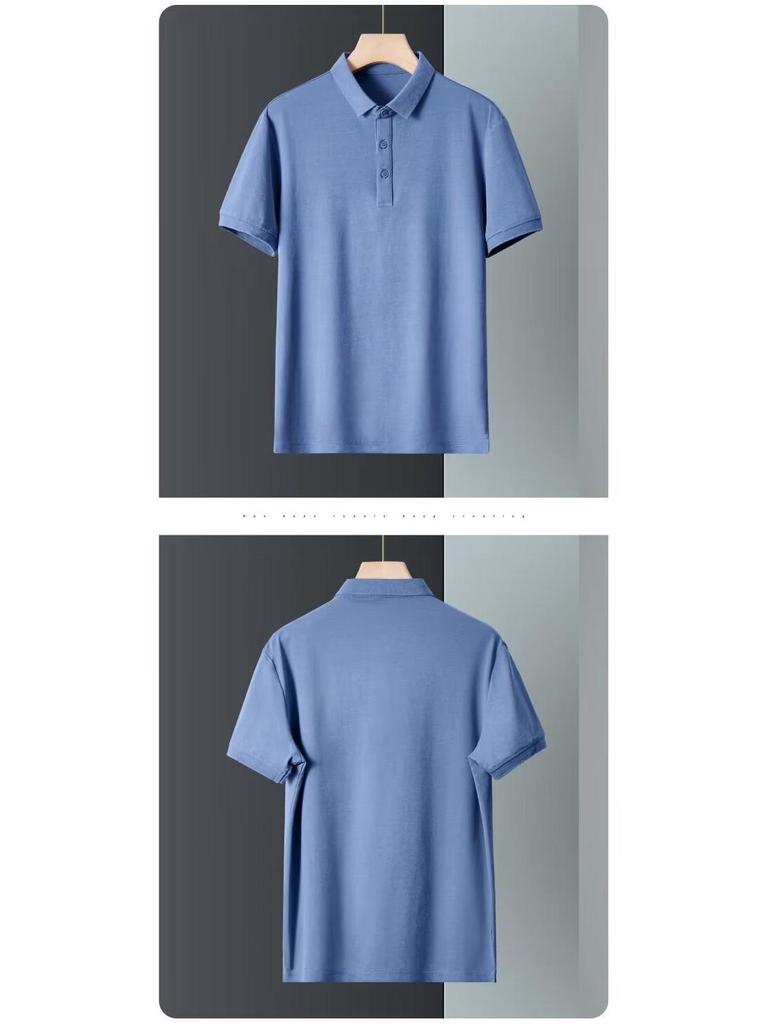 2025 Мужская модная однотонная рубашка-поло Slim Fit - короткий рукав, лацкан, универсальный повседневный верх