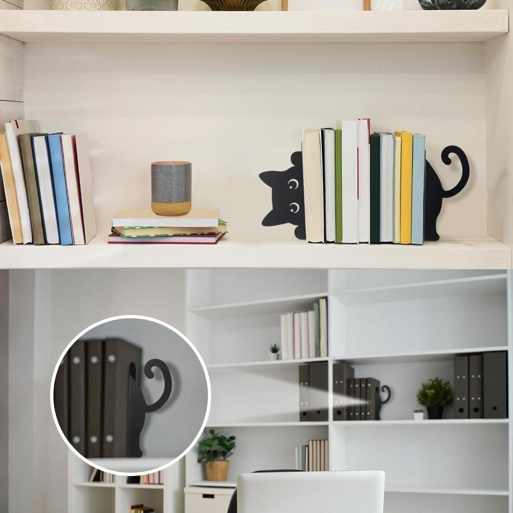 Black Metal Cat Bookend Versatile Book Holder Special Metal Bookend Study Decor