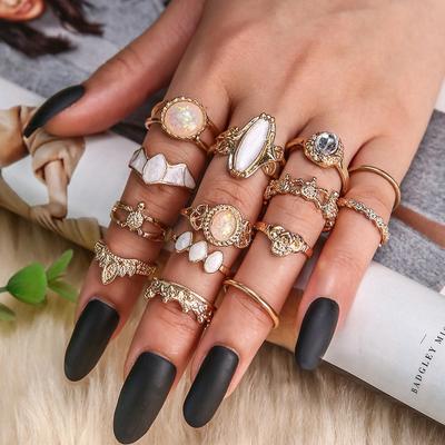Модный женский набор из 14 колец - Женское кольцо Металлическое кольцо Глянцевое кольцо Металлическое кольцо Праздничный подарок