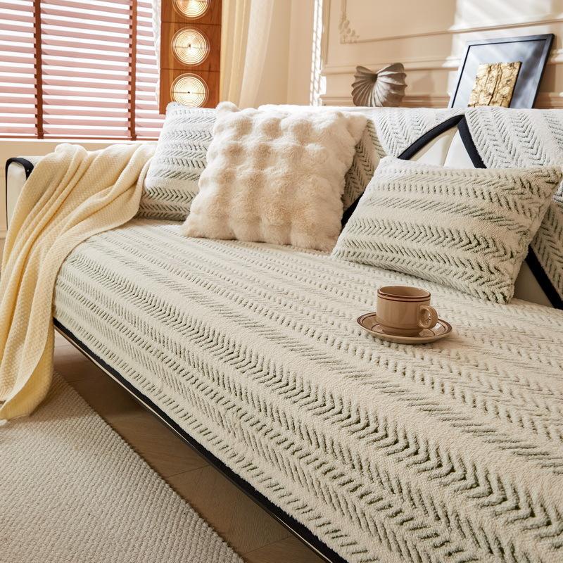 Sofa Cushion New Thousand Bird Grid Thickened Plush Seat Cushion High-End Non-Slip Leather Sofa Cover Winter Cover