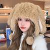 Зимняя утолщенная белая плюшевая шапка с мультяшными кроличьими ушками, женская, для уменьшения возраста, милая и симпатичная, с защитой ушей, теплая шапка-пуловер