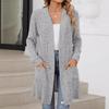 Women's Autumn and Winter Long Color Solid Color Long Sleeve Loose Pocket Cardigan Jacket