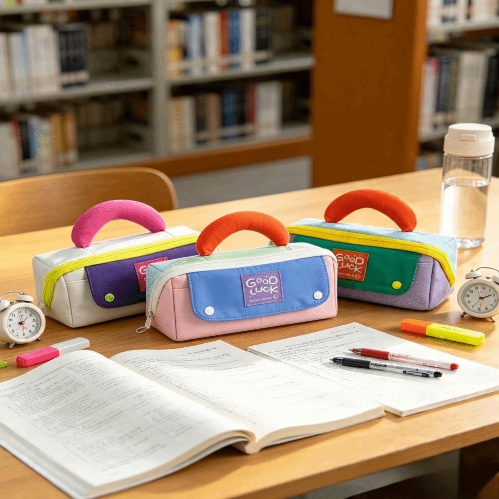 Multi-pocket Pen Bag Print Stationery Bag Handheld Pencil Case Travel Toiletries