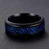 OAKKY mens stainless steel Black Blue Carbon Fiber Inlay Dragon Pattern Wedding Band ring size 19
