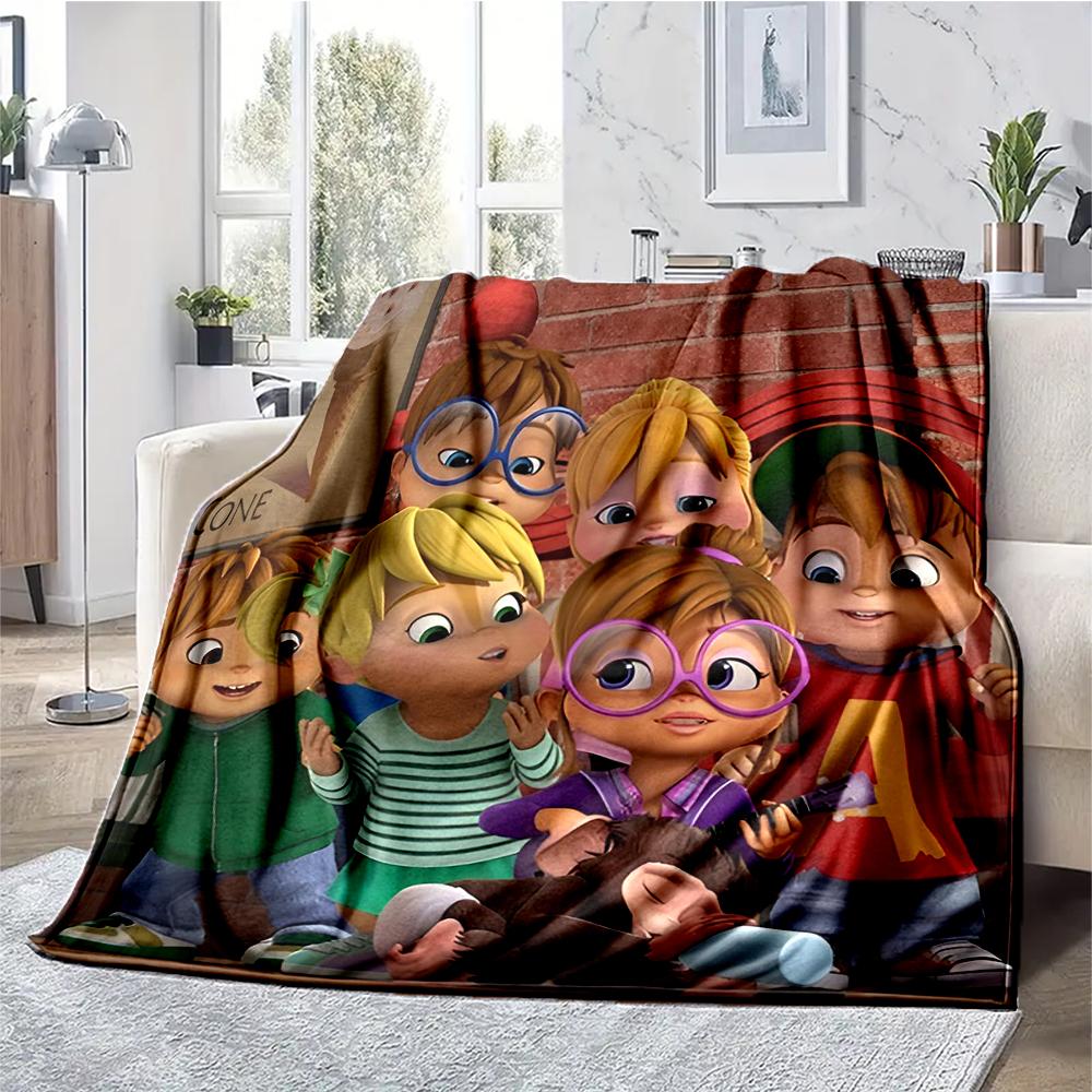 Alvin and the Chipmunks Theme Printed Blanket - Perfect for Couch, Bed, Travel & Outdoor Use | Machine Washable, Cozy & Durable.